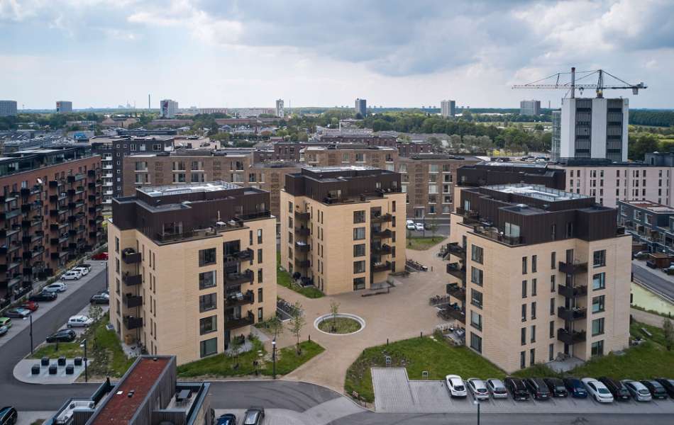 Co-op penthouse apartment blocks, clad in DS Nordic Click Seam in IrmaByen, IrmaByen - Krydderivej 12, 2610 Rødovre